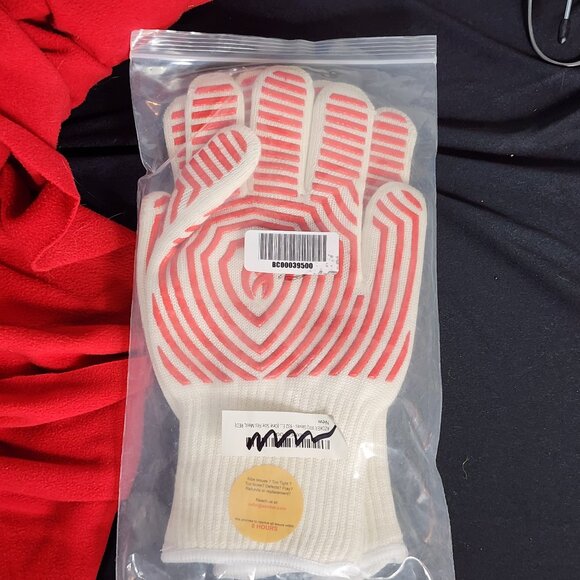 Azoker Brand Red and White Long Cuff BBQ Grill Heat Resistant Gloves Made in USA - Picture 6 of 16